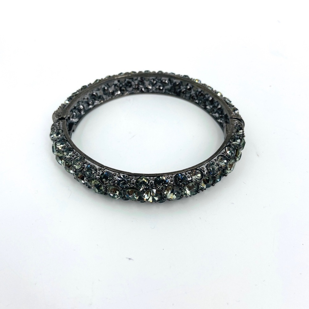 Silver Tone Rhinestone Jewel Bling Hinge Style Bracelet Costume Jewelry